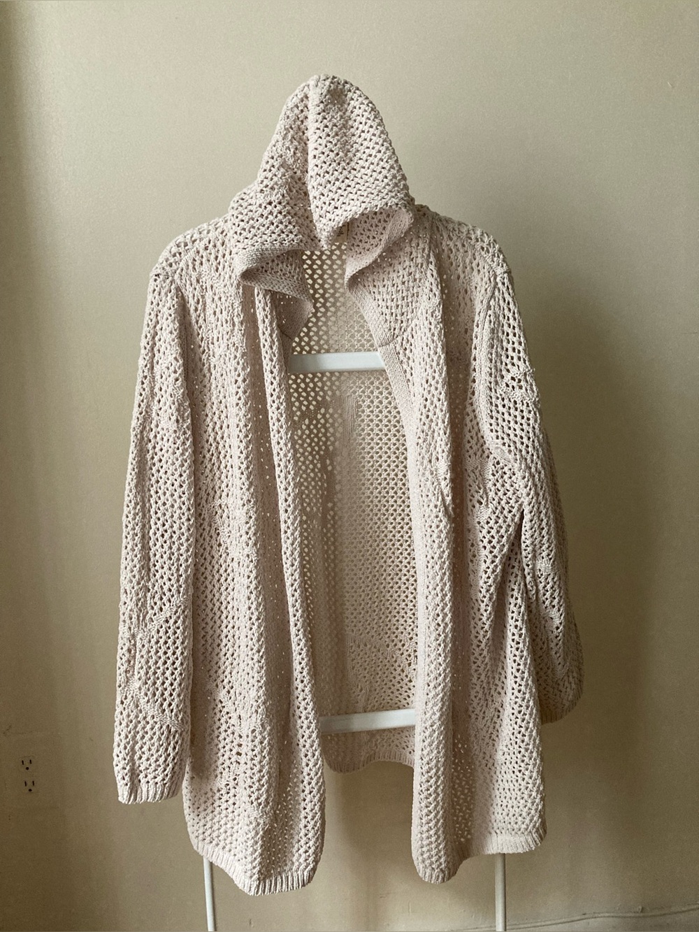 Nicole Miller Open-Weave Hooded Cardigan - Beige